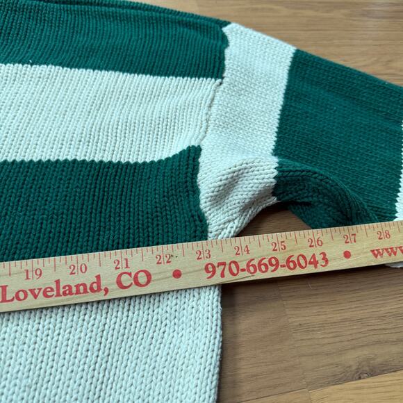 Vintage 90's Boston Traders Green White Chunky Knit Crewneck Sweater Sz Large - Picture 2 of 8